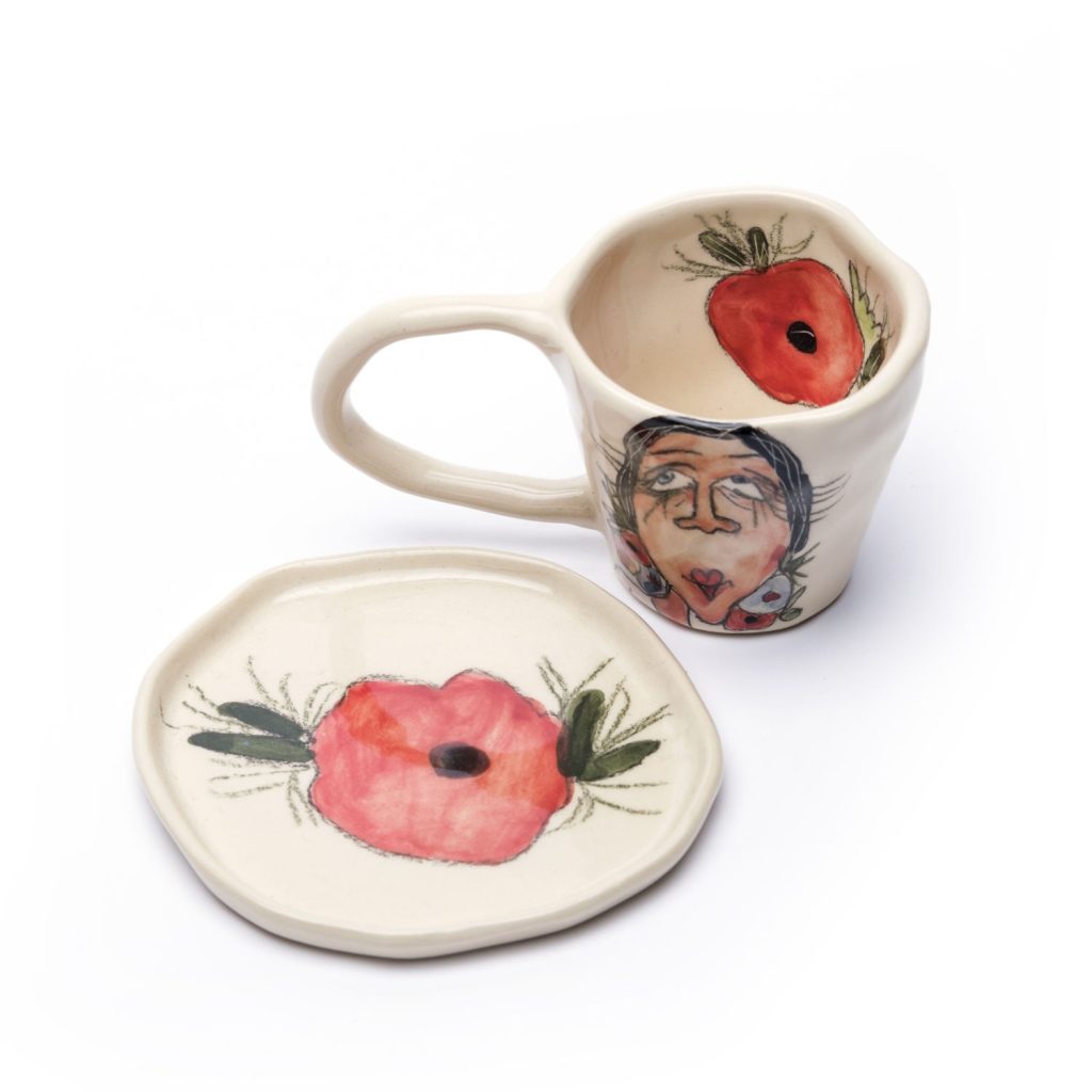 espresso cup girl with poppies