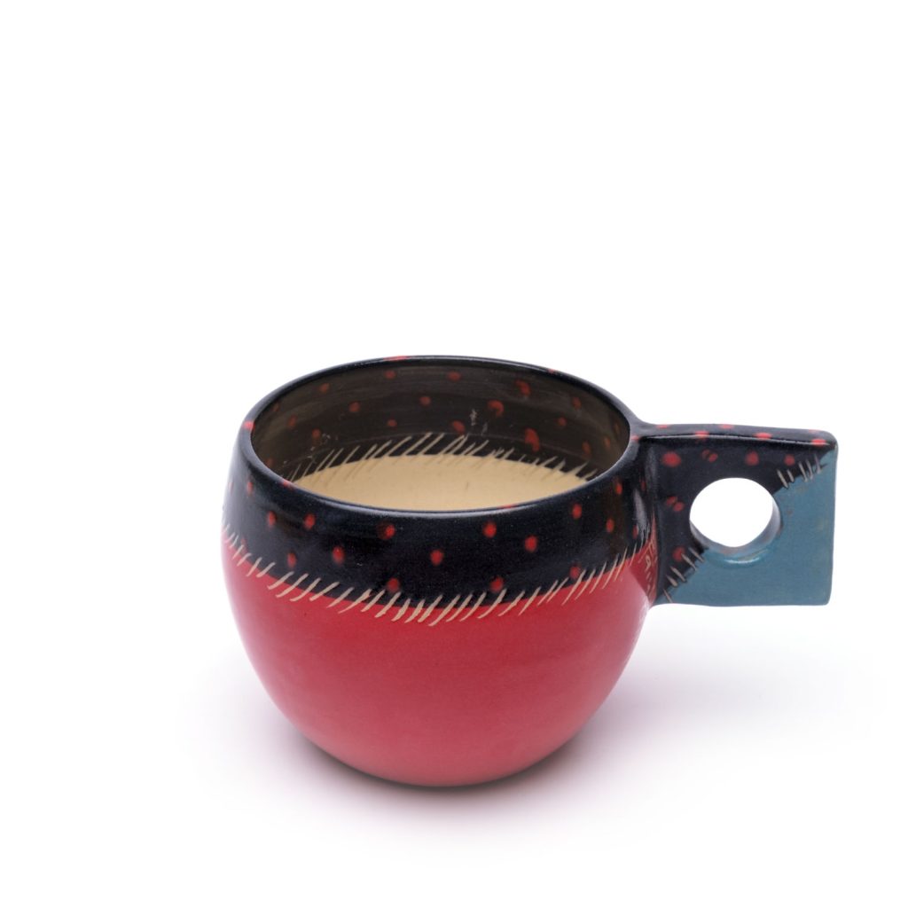 ceramic cup red square handle