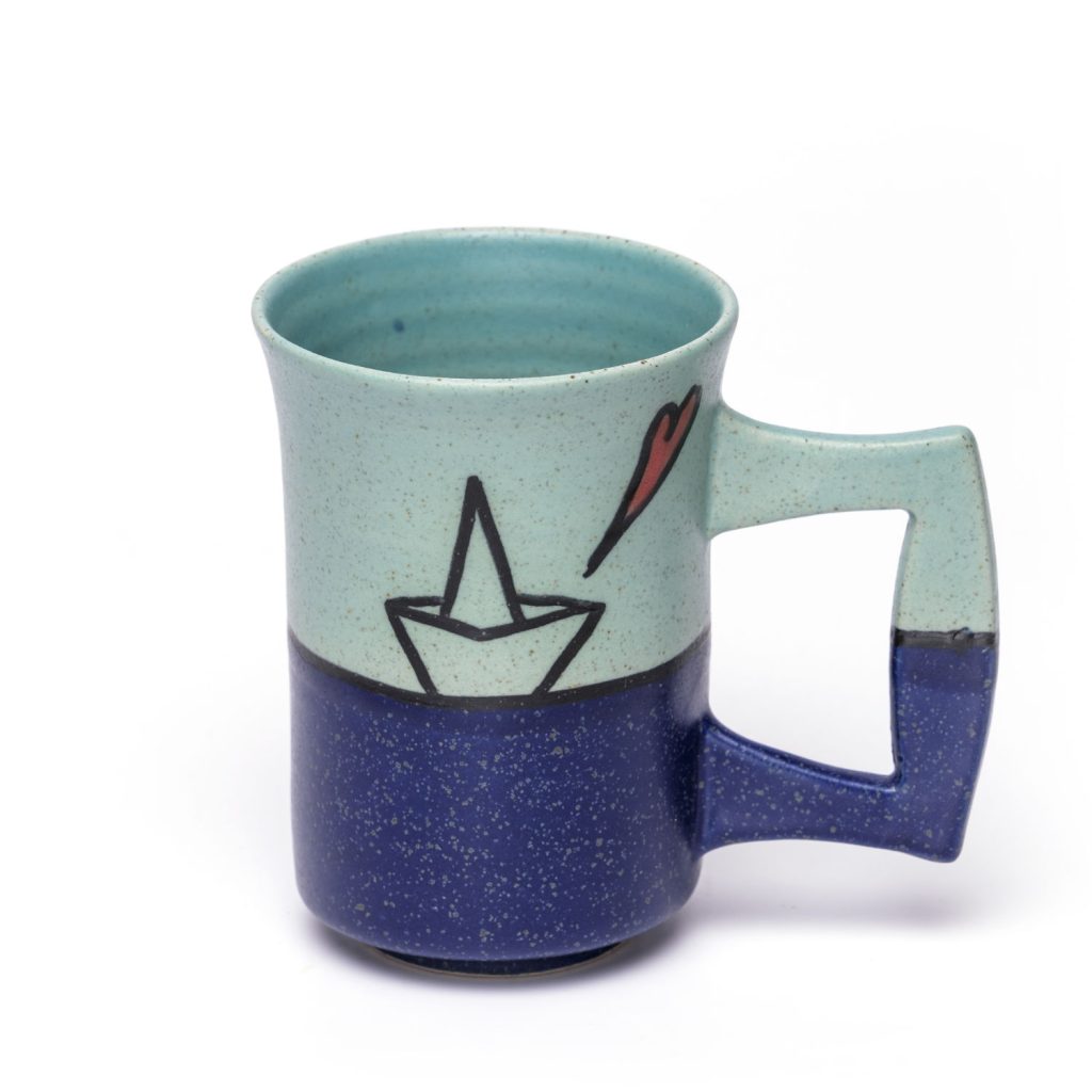 ceramic mug dark blue boat