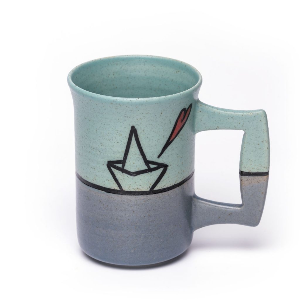 ceramic mug grey boat