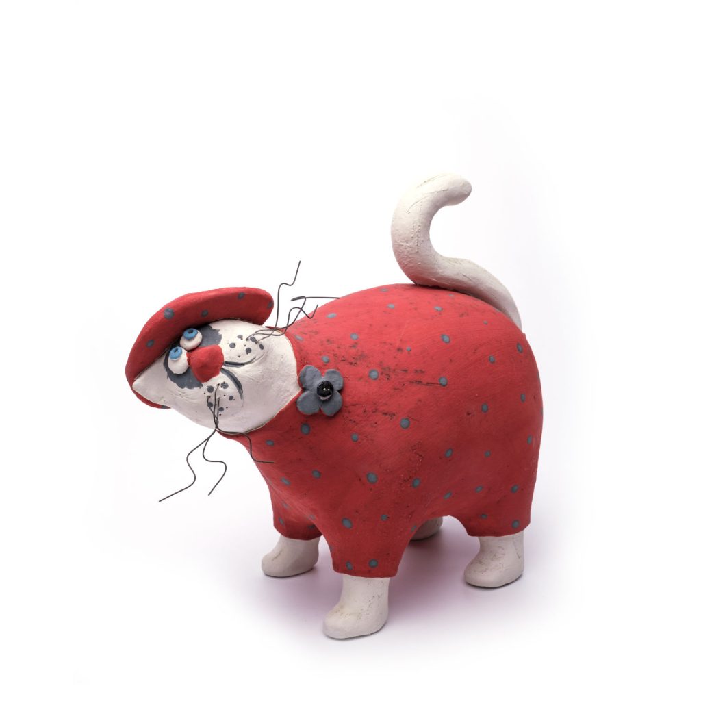 ceramic cat red