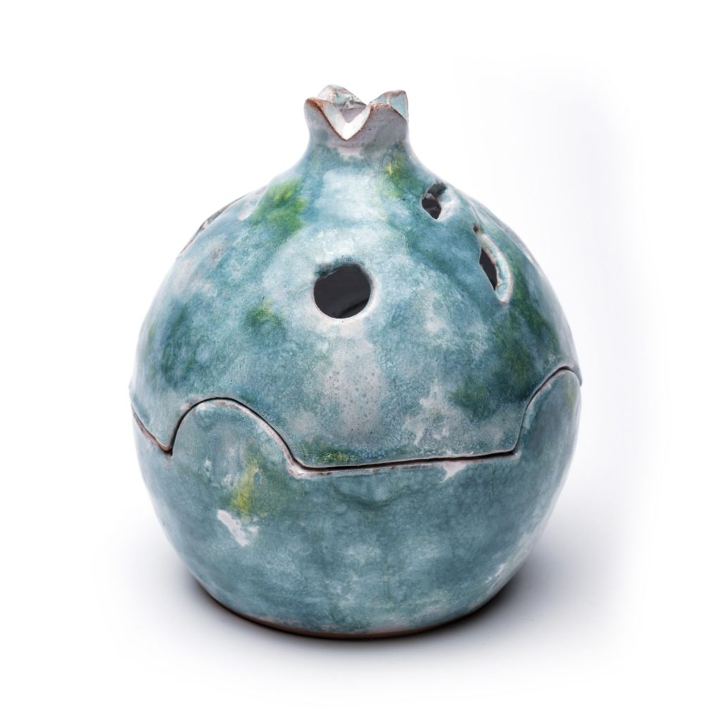 ceramic pomegranate lantern blue